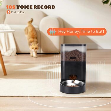Автоматичний годівниця для котів та собак Nobleza з Wi-Fi, 4.2L, таймер, 10S запис голосу, 1-10 порцій, миска з нержавіючої сталі та пакетик силікагелю, чорний