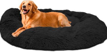 М'яке ліжко для собак та котів Loir, 120 см, чорне, пухнасте, з неслизьким покриттям, миється, для великих та екстра-великих тварин
