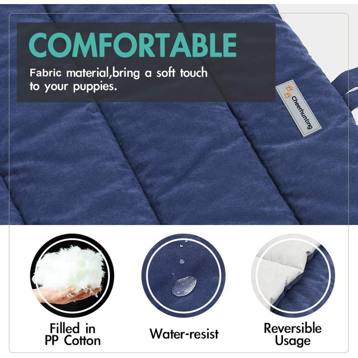 Ліжко для собак CHEERHUNTING, велике, водовідштовхувальне, для кемпінгу та подорожей, темно-синій