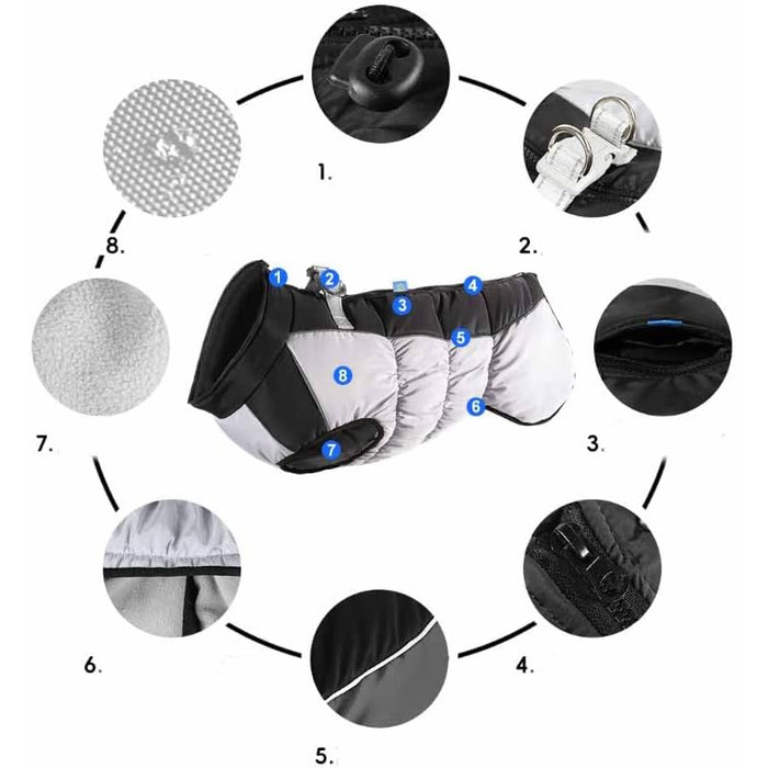 Зимова жилетка для собак Gepolsterte Hundejacke з металевою застібкою для повідка, водонепроникна куртка з наповнювачем для великих собак (чорний, 2XL для 12-15 кг)