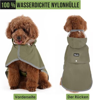 Легкий водонепроникний дощовик для собак з капюшоном, XS-XXL, з регулюванням та світловідбиваючими смугами, з кишенею