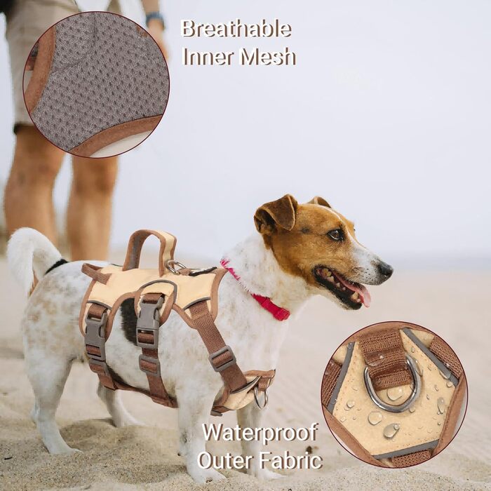 Нашийник для собак від виривання, надійний, з двома ручками та кліпсами для повідків, проти ривка, для собак середніх та маленьких порід, цуценят (чорний) - кліпси для повідків (S, бежевий)