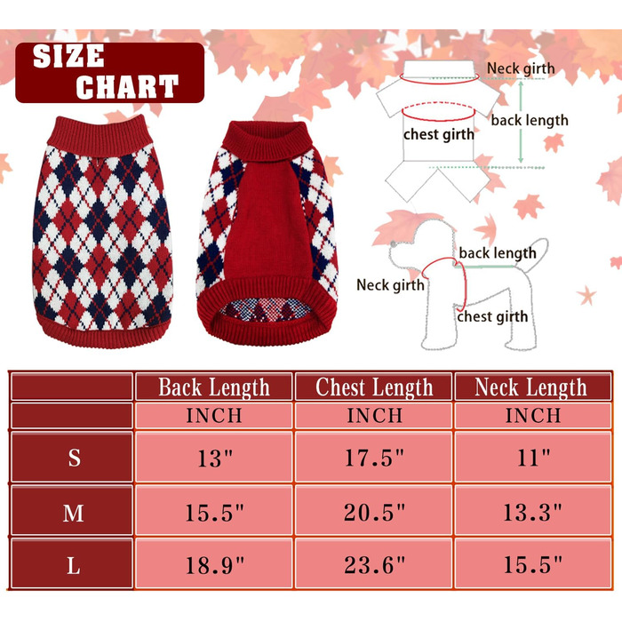 Теплий в'язаний пуловер для собак та котів, розмір L, червоно-синій, з візерунком 