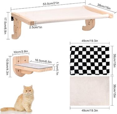 Настінна гамак для котів, дерев'яні меблі для котів, полиці та стійки, полиця для котів з плюшем, платформа-ліжко для котів для сну, ігор та лазіння