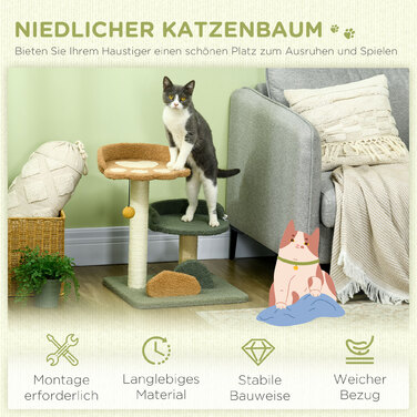 PawHut Cat Tree, легко переміщається, кігтеточка для кішок 52 см з 2 ярусами, Play Ball, Sisal, Indoor| Аосом