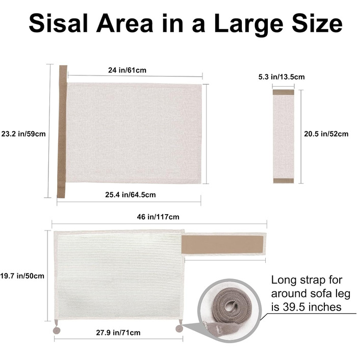 Захист для дивану від кігтів котів, 70 x 50 см, з сизалю, для правої руки. Захист меблів від кігтів котів