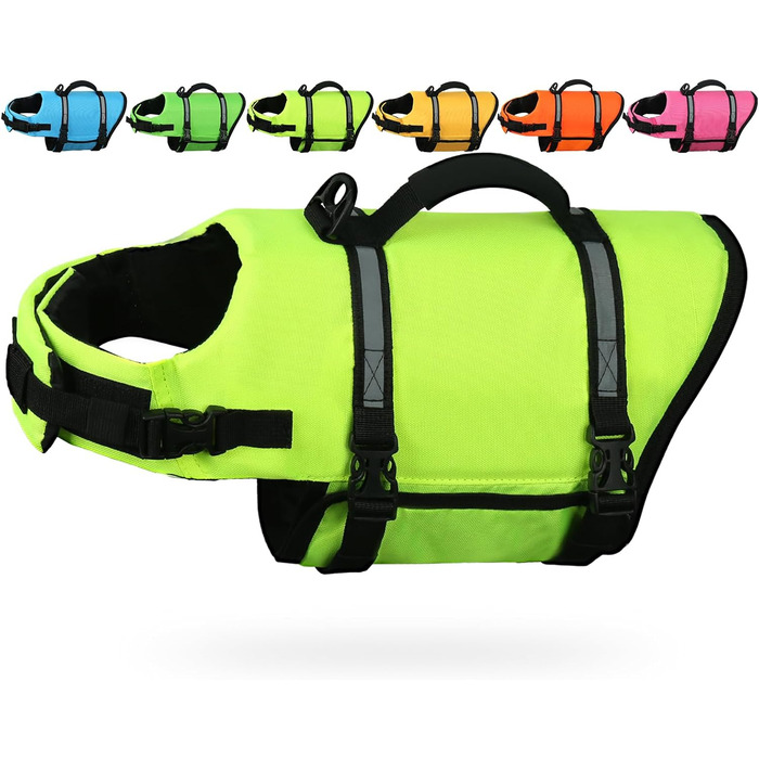 AMZNOVA Жилет рятувальний для собак, жилет для плавання, XS, яскраво-жовтий (33-46 см)