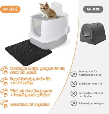 Котячий туалет CALIYO з кришкою, лопаткою та килимком, закритий лоток для великих котів і кошенят, без запаху та розсипу наповнювача