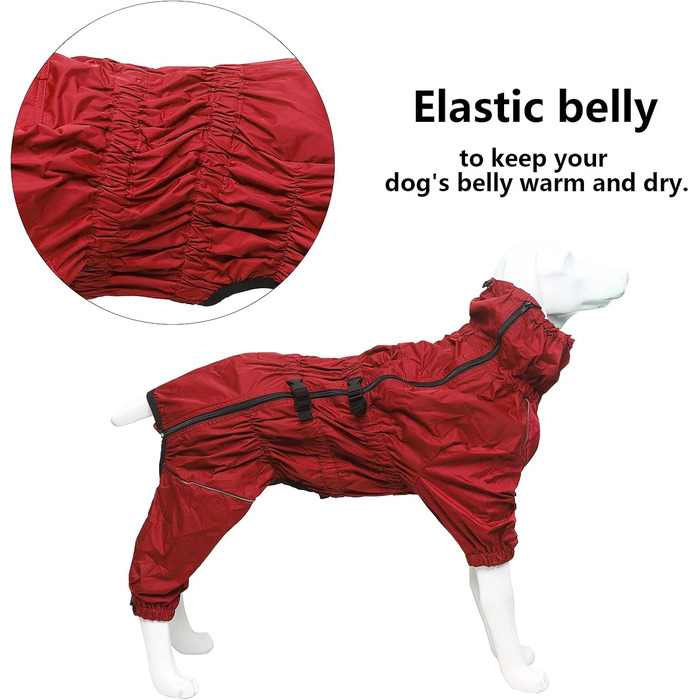 Водонепроникний дощовик для собак на 4 лапи з отвором для шлейки, червоний, XXXL