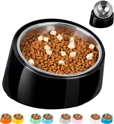 Миска для собак і котів Petvillage, нахил 15°, нержавіюча сталь, нековзка, захист від протікань, знімна підставка з меламіну, легке чищення