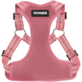 Шлейка для собак Voyager з регулюванням та світловідбиваючими смугами Best Pet Supplies - Міцна повна жилетка без натягу з кільцем для повідка, дихаюча, Рожева, розмір XS (Обхват грудей: 13-16 дюймів)