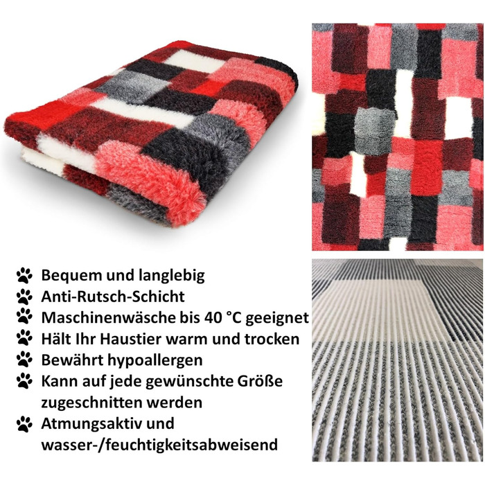 Килимок для собак Elropet: преміум vetbed 30 мм, різні розміри (S/M/L), Diamond Red (M 100x80 см)