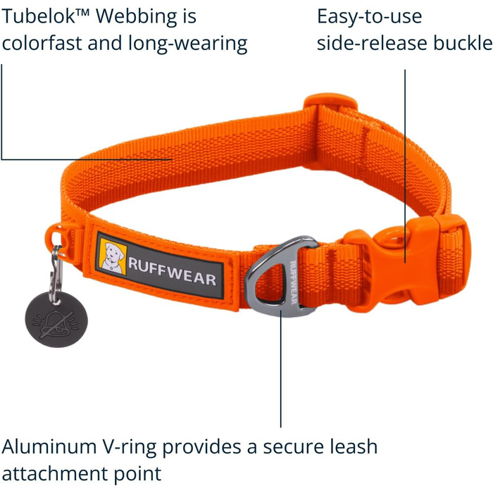 Нашийник для собак Ruffwear Front Range з V-подібним кільцем, регульований, зручний, м'який, з кільцем для повідка, помаранчевий, 14'-20'