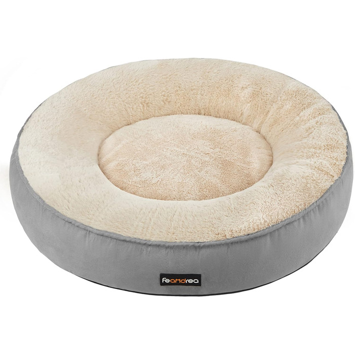 Кругла лежанка для собак та котів Feandrea, діаметр 60 см, світло-сіра, 60x60x18 см