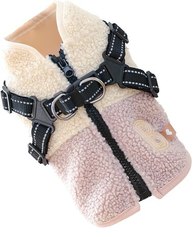 Зимовий теплий одяг для собак - куртка з отвором для шлейки, для малих та середніх порід, зелено-білий / рожево-білий колір