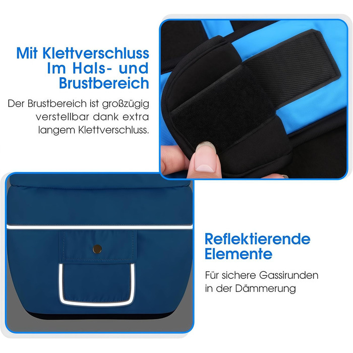 Конвініт Теплий водонепроникний зимовий одяг для собак - тепла куртка для маленьких собак з підкладкою, застібкою-липучкою та світловідбиваючими елементами, синій, S (обхват грудей 44 см)