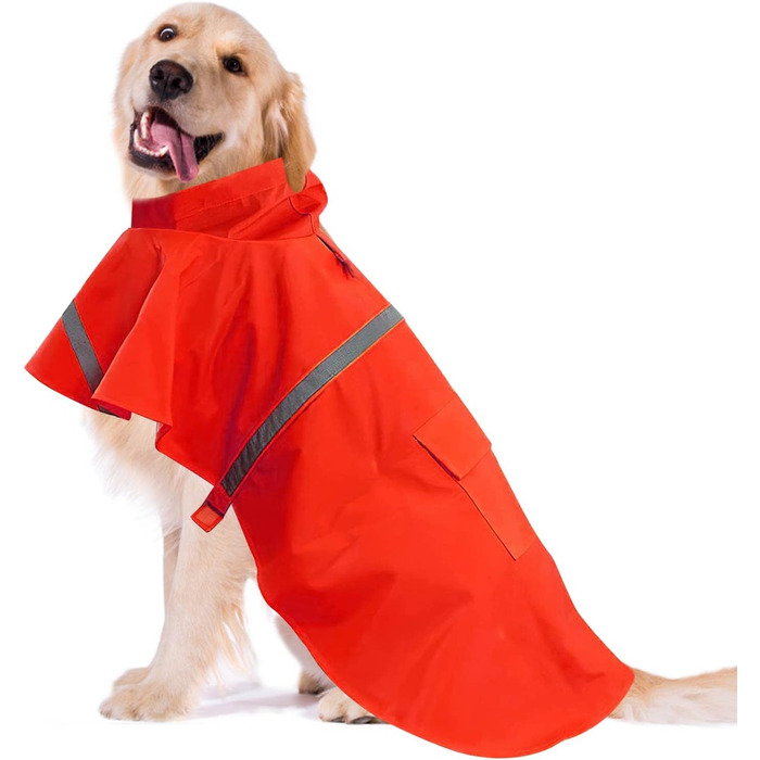 Дощовик для собак, дощовий плащ для собак з капюшоном, підходить для шлейки, легкий та світловідбиваючий дощовик для собак середніх та великих порід (Червоний, S)