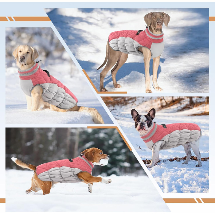 Зимовий теплий одяг для собак великих порід: куртка, плащ, комбінезон від OUOBOB. XXXL, водонепроникний, з D-рингом, для Лабрадора, BerryPink