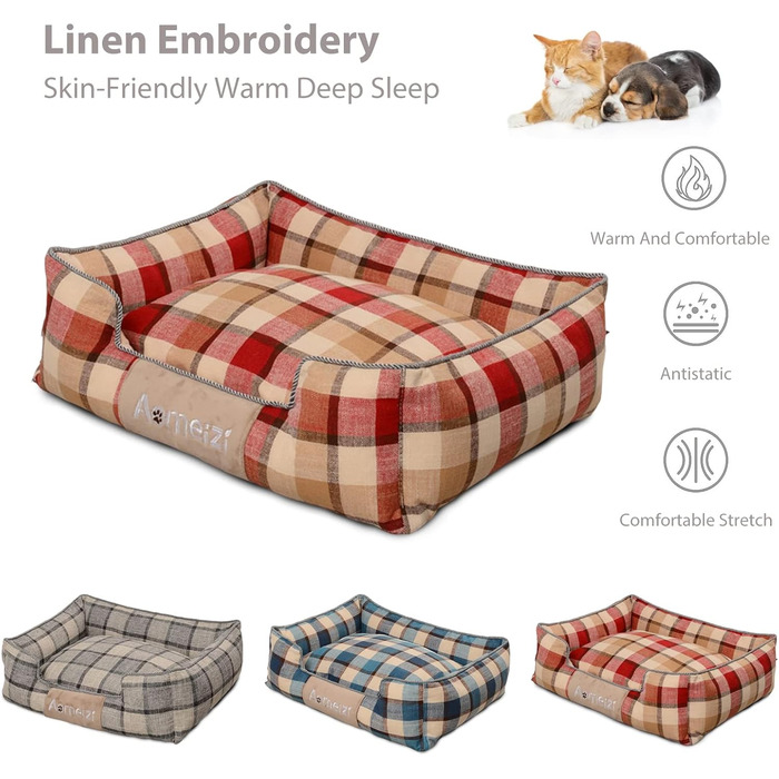 Ортопедичне ліжко для собак PETCUTE, середнього та великого розміру, знімний та миючий чохол, антиковзаюча поверхня, м'яке та комфортне, класичне, червоне