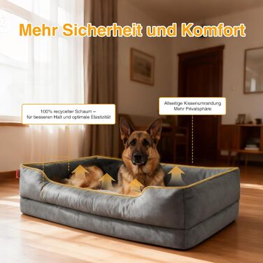 Ортопедичне ліжко для собак Zedelmaier (середні та великі породи), 90x68x25 см, з кошиком, стійким до подряпин, товстим матрацом, зручним диваном з ергономічною конструкцією та знімним чохлом (L 109 x B 76 cm, Темно-сірий)