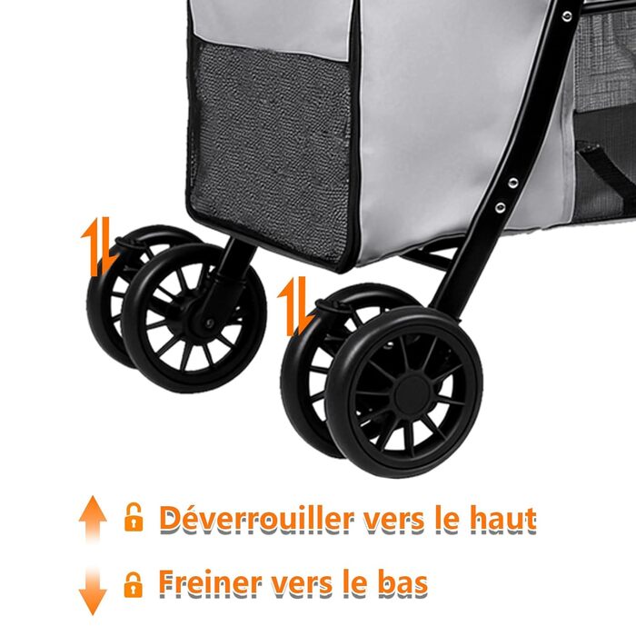 Дитяча коляска для собак та котів Homewell, сіра, складана, до 20 кг, з сіткою, ременями та тримачем для напоїв