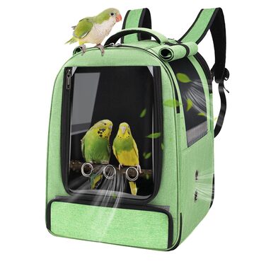 Рюкзак-переноска для птахів Vogel-Rucksack з лотком, жердиною та годівницею, водонепроникний, для папуг та середніх птахів (зелений)