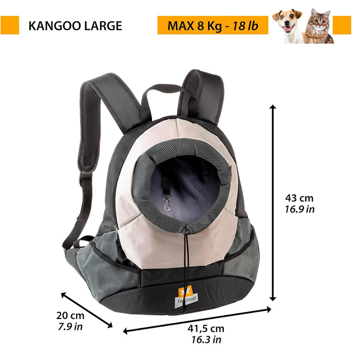 Переноска для собак та котів Ferplast KANGOO, сіра, 43x20x41.5 см, до 8 кг