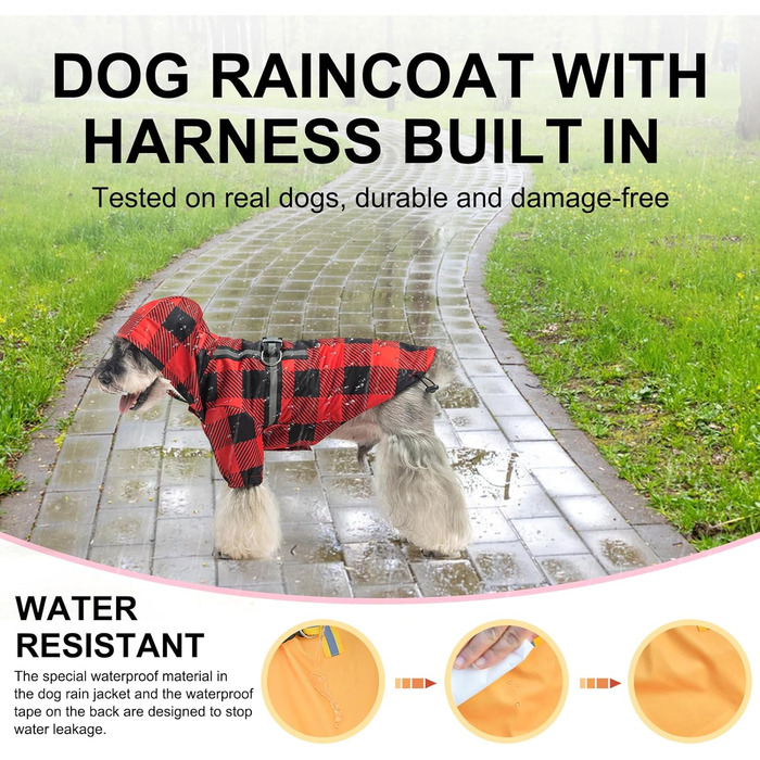 Водонепроникний дощовик для собак BeautyZoo з капюшоном та інтегрованим шлейкою. Підходить для малих, середніх та великих собак, хлопчиків та дівчаток. Розмір S (Back 13.2', Chest 18.5', Neck 13.9'), колір Buffalo Red