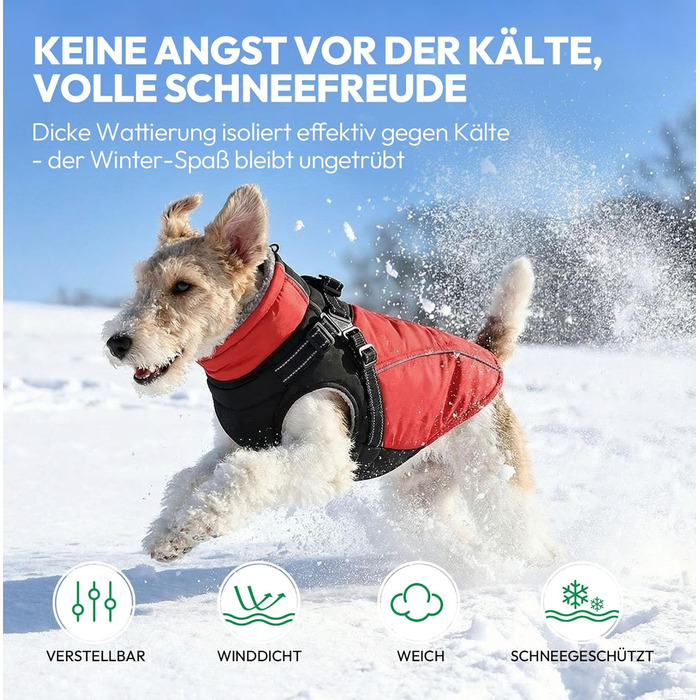 Зимовий теплий одяг для собак: флісова куртка-жилет для собак середніх розмірів (M, обхват грудей 53 см), червона, з кріпленням для повідка та світловідбиваючими елементами