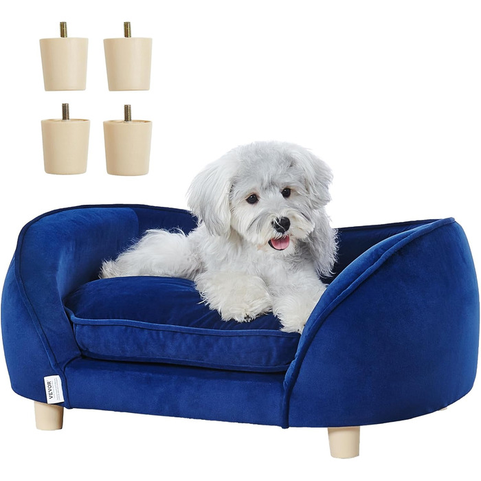 Крісло-лежанка для домашніх тварин VEVOR, лежанка для собак та котів середнього розміру, м'яка велюрова лежанка для собак, крісло для котів, що витримує до 37 кг, лежанка для домашніх тварин, темно-синій колір, розмір L (71 x 51 x 11 см)