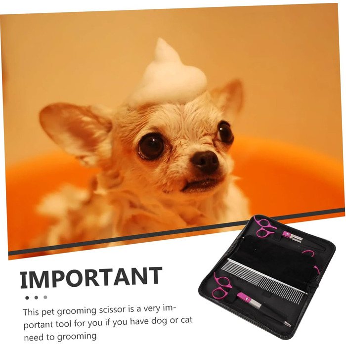 Набір для грумінгу домашніх тварин 1satz: ножиці для собак (прямі та вигнуті), гребінець. Ергономічний, легкий, для м'якого догляду.