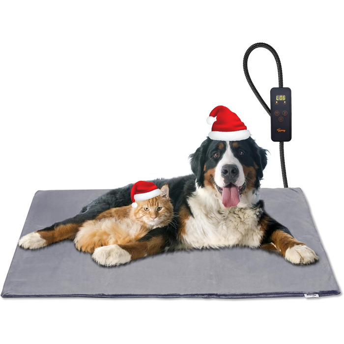 Електрична грілка для котів та собак Toozey 90x60 см, з таймером та регулюванням температури, XL, сіра