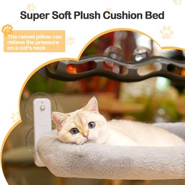 Крісло-гамак для кота на стіл Odoland - 360° обертання та регулювання висоти, м'яка лежанка з 2 знімними чохлами, для дому та офісу, цілорічне використання (сірий)