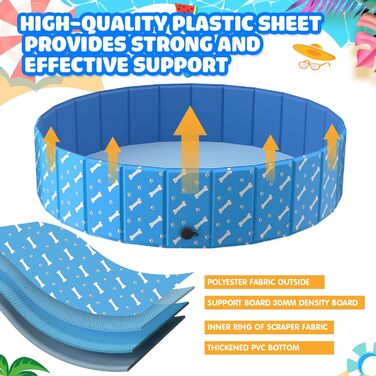 Басейн для собак великих порід LTFIOON, 120x30 см, складаний, з дренажним клапаном, з неслизького PVC, для собак, котів та дітей