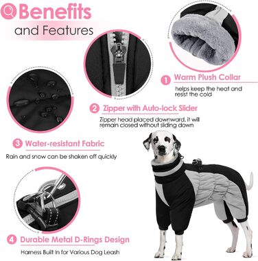 Зимовий комбінезон для собак AOFITEE - теплий водонепроникний костюм для маленьких собак з ніжками, підходить для Пудель, Джек Рассел, чорний S