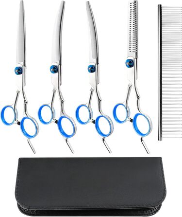 Набір професійних ножиць для собак 5 в 1, ножиці для грумінгу, з металевим гребінцем та шкіряним чохлом