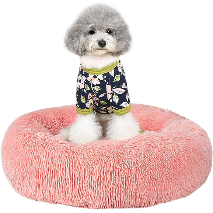 М'яке ліжко для котів та собак: кругле, плюшеве, 70см та 50см, біле та рожеве