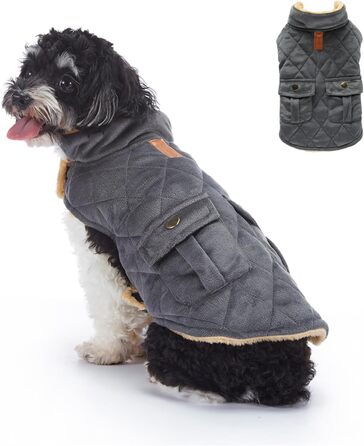 Зимовий теплий пуховик для собак з протекторними отворами, вітронепроникна куртка для холодної погоди, бавовна, костюм для цуценят, маленьких та середніх собак, розмір XL (Стиль 1: Темно-сірий) XL: Обхват грудей: 50 см / 19.6 дюймів Стиль 1: Темно-сірий