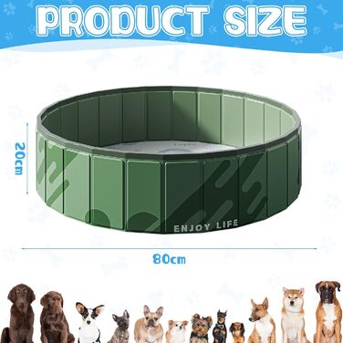 Дитячий басейн для собак та дітей, складаний, з ПВХ, антиковзаюча поверхня, для балкону, великий (80x20 см)