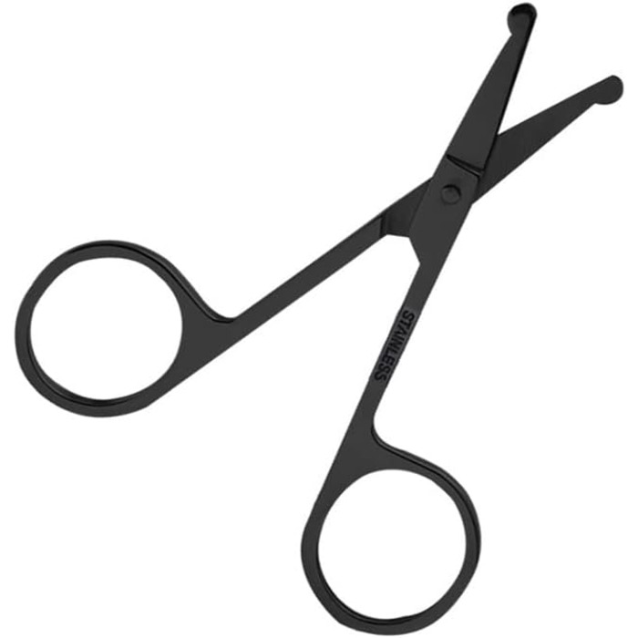 Професійна фeльшерська ножиці для собак та котів EWANTO - безпечна, з округлою кінчик, для грумінгу обличчя та лап. Чорний колір, нержавіюча сталь