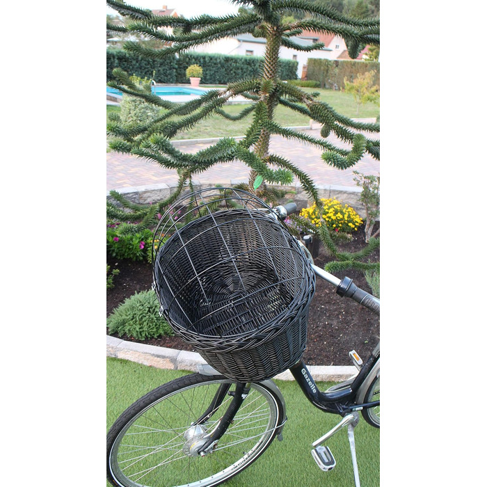 Корзина для велосипеда Marcus Hundefahrradkorb для руля з ротангу з металевою сіткою та подушкою, чорна, для собак, велосипедна корзина, корзина для тварин, натуральна (без подушки)