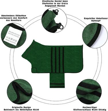Рушник для собак з мікрофібри, швидковисихаючий, з клямками та регульованою стрічкою, для великих, середніх та маленьких собак (M, Зелений)