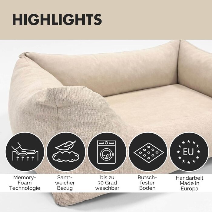 Ортопедичне ліжко для собак Emma | Кошик для собак | Для маленьких та середніх собак (Бежевий, 85x65 см)