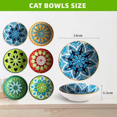 Набір мисок для котів (6 шт), керамічні, 14 см, для води, сухого та вологого корму