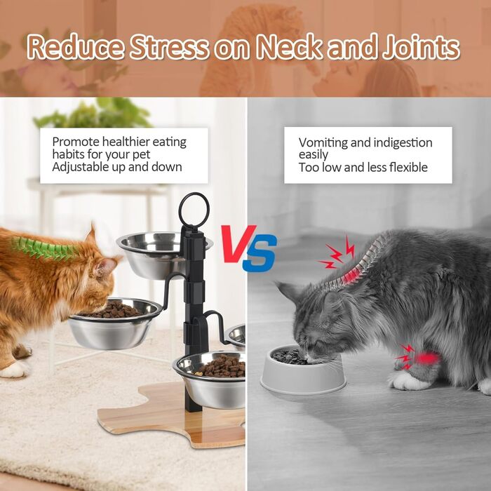 Підвищені годівниці для котів Optyuwah: набір 5 штук з нержавіючої сталі, регульована висота, для води та корму, також підходять для маленьких собак