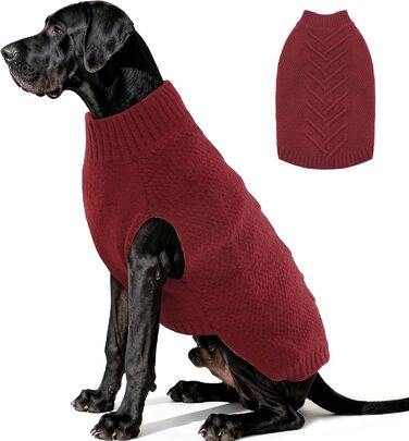 Пуловер для собак великих порід, 68 см довжина спини, в'язаний пуловер для собак, теплий матеріал, теплий одяг для домашніх тварин на зиму, пуловер для німецької доги, червоний, 4XL XXXXL