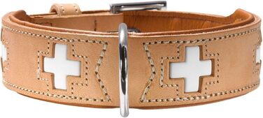 Нашийник для собак HUNTER SWISS, натуральна шкіра, швейцарський хрест, розмір M (55 см), бежевий