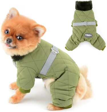 PAIDEFUL Зимовий теплий одяг для собак, з флісовою підкладкою, стежка з світловідбиваючим поясом, комбінезон на 4 лапи, пухнастий комір, м'який, вітронепроникний, для осені та зими, цуценята, теплий одяг, XL: спинка 35см, груди 47см (XXL: спинка 40см, гру