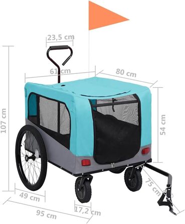 Причіп для собак на велосипеді 2в1 від vidaXL, блакитний