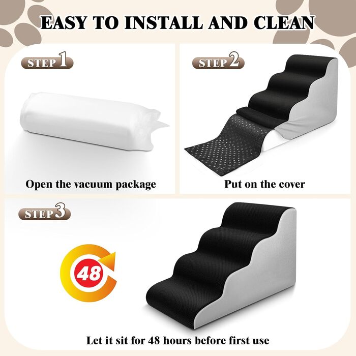 Східці для собак та котів JUOIFIP, 4 сходинки, для маленьких порід, з губчастою поверхнею, чорного кольору